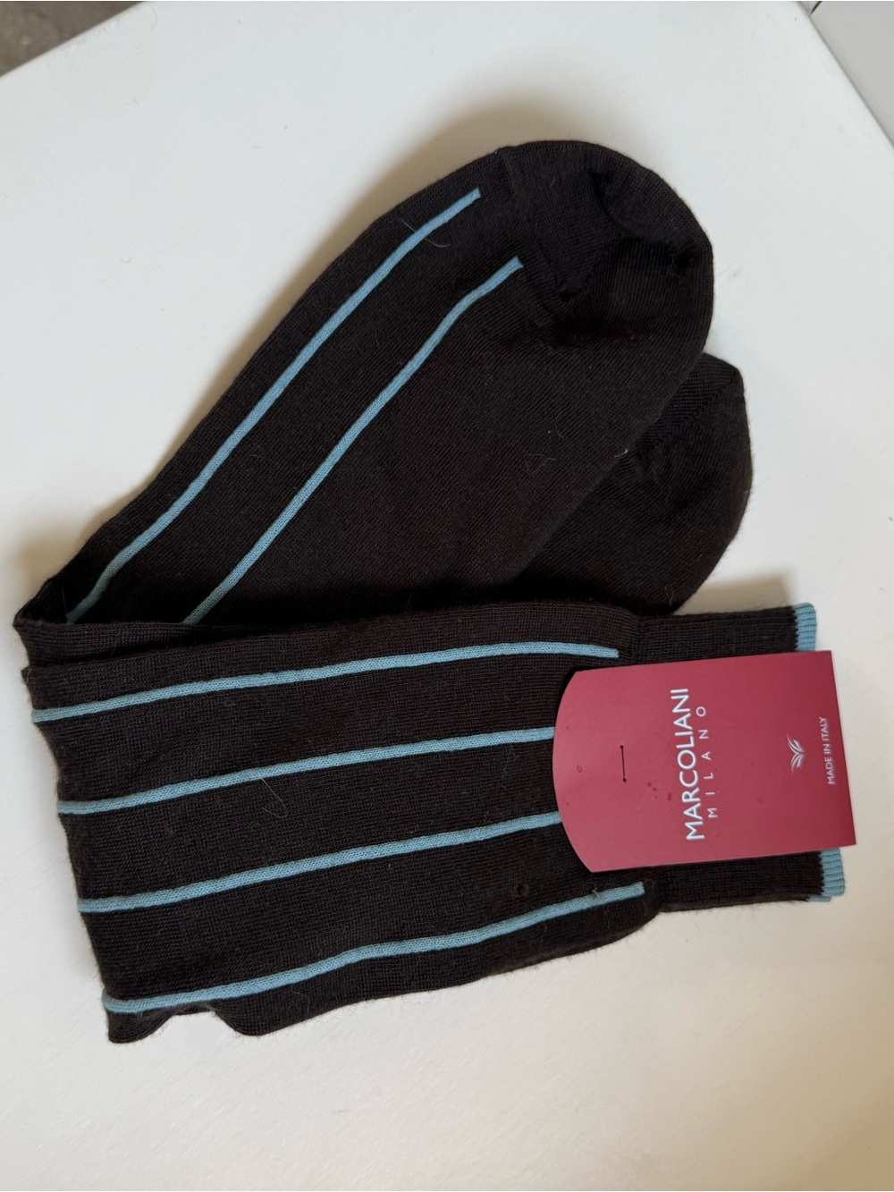 NWT Marcoliani Brown Socks with Light Blue Stripes
